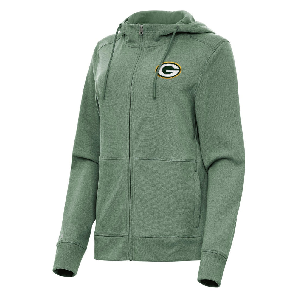 Green Bay Packers Antigua Women's Seeker Full-Zip Hoodie Jacket Heather Green | NFL