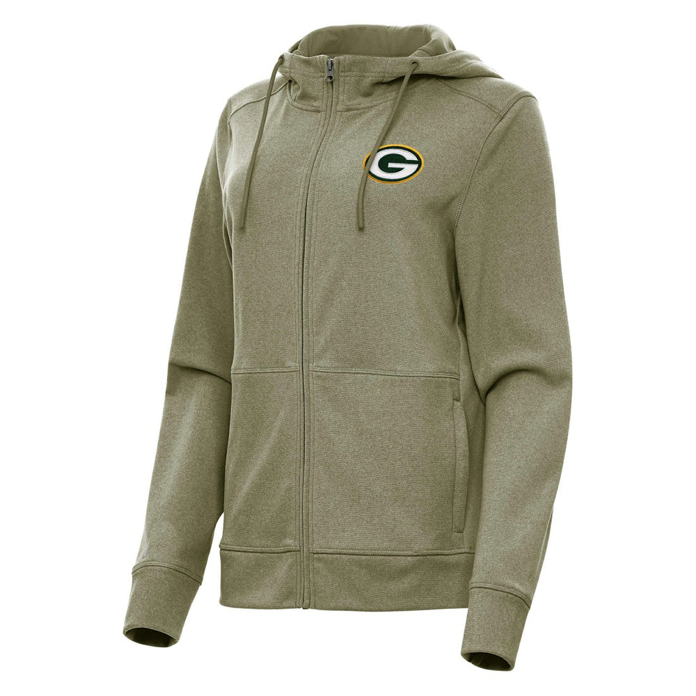 Green Bay Packers Antigua Women's Seeker Full-Zip Hoodie Jacket Heather Olive | NFL
