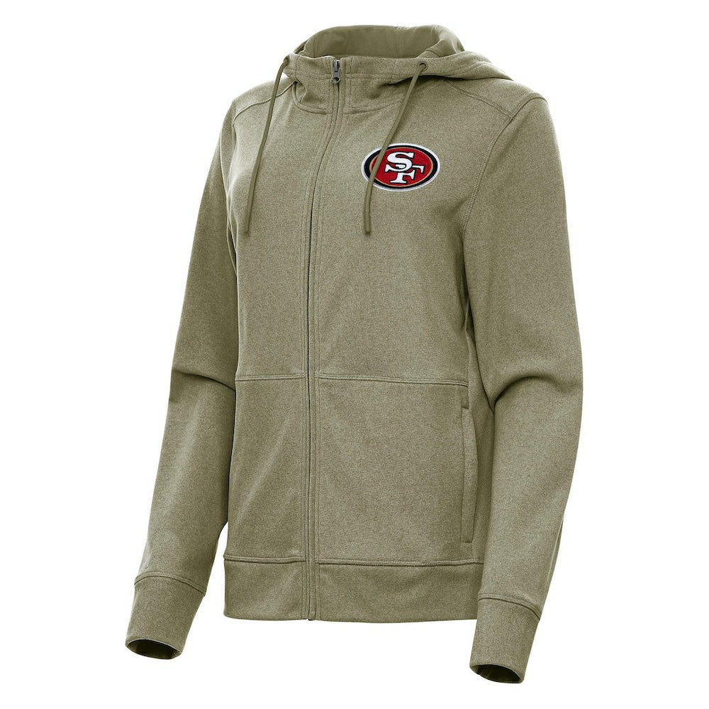 San Francisco 49ers Antigua Women's Seeker Full-Zip Hoodie Jacket Heather Olive | NFL