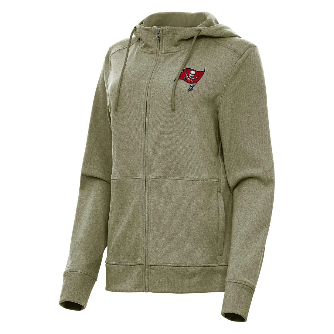 Tampa Bay Buccaneers Antigua Women's Seeker Full-Zip Hoodie Jacket Heather Olive | NFL