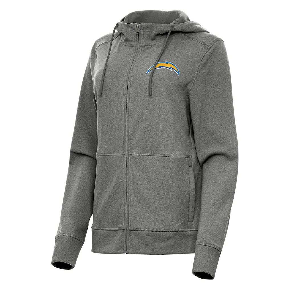 Los Angeles Chargers Antigua Women's Seeker Full-Zip Hoodie Jacket Heather Charcoal | NFL