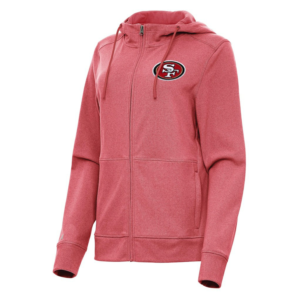 San Francisco 49ers Antigua Women's Seeker Full-Zip Hoodie Jacket Heather Scarlet | NFL