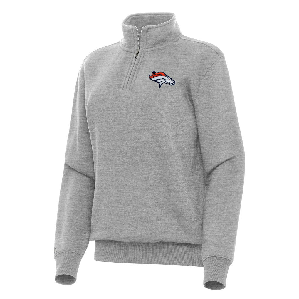 Denver Broncos Antigua Women's Victory Quarter-Zip Top Heather Gray | NFL