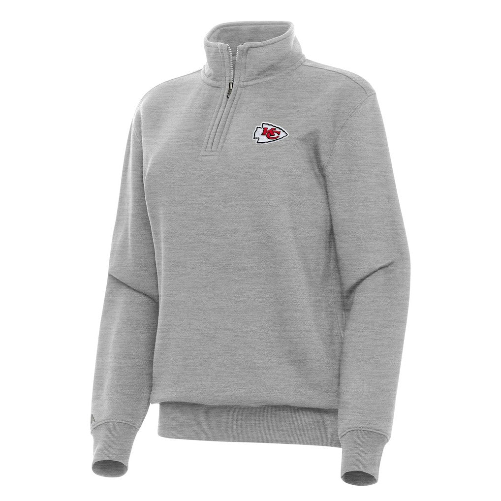 Kansas City Chiefs Antigua Women's Victory Quarter-Zip Top Heather Gray | NFL