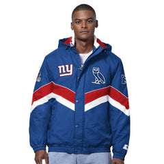 New York Giants OVO x Starter Sideline Full-Snap Puffer Jacket Royal | NFL
