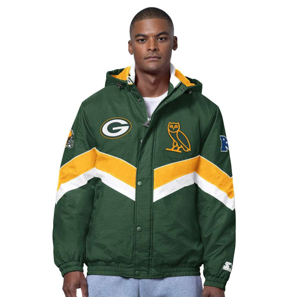 Green Bay Packers OVO x Starter Sideline Full-Snap Puffer Jacket Green | NFL