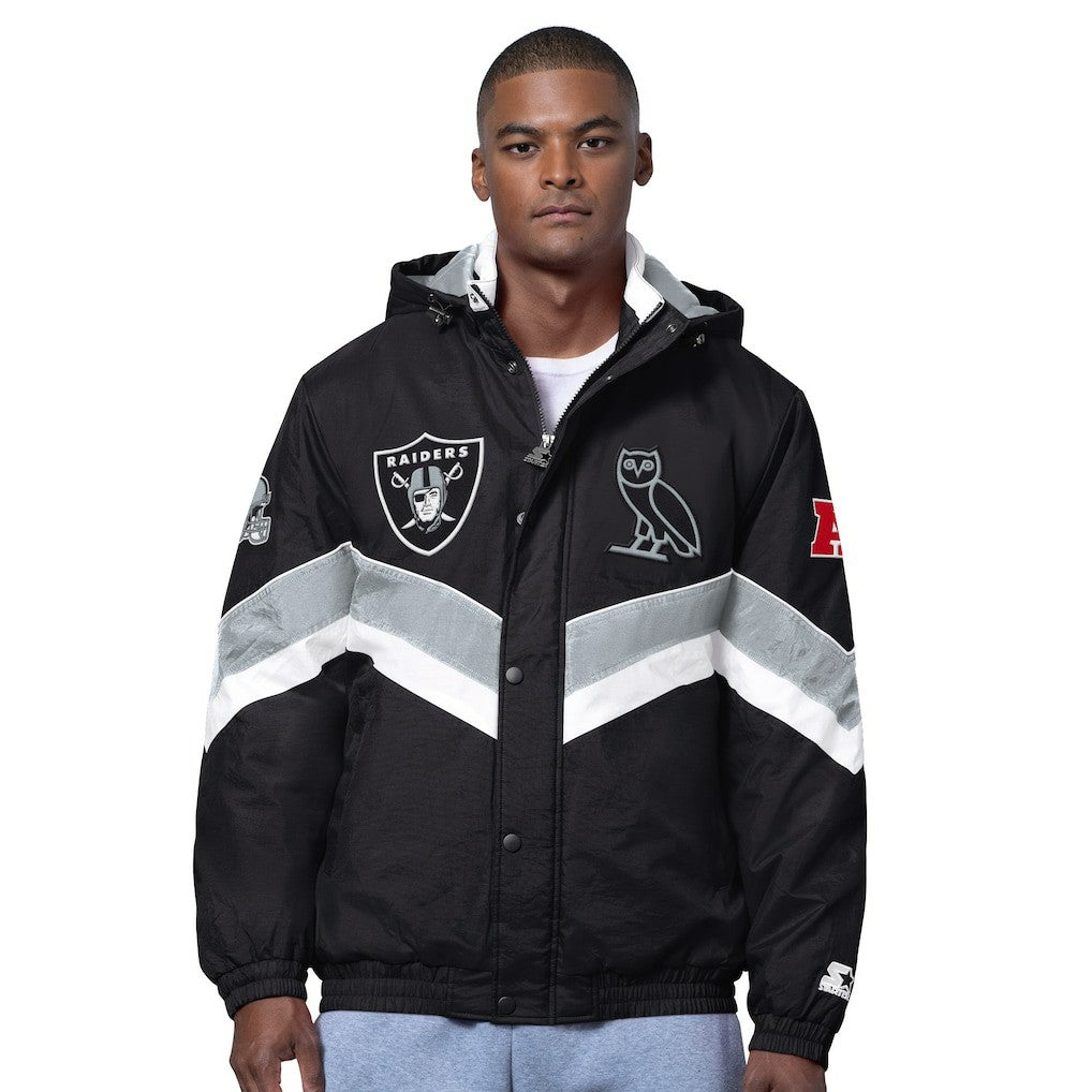Las Vegas Raiders OVO x Starter Sideline Full-Snap Puffer Jacket Black | NFL