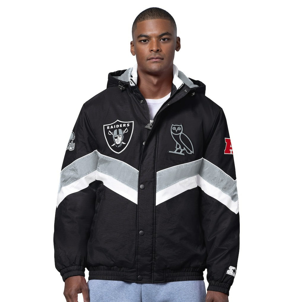 Las Vegas Raiders OVO x Starter Sideline Full-Snap Puffer Jacket Black | NFL