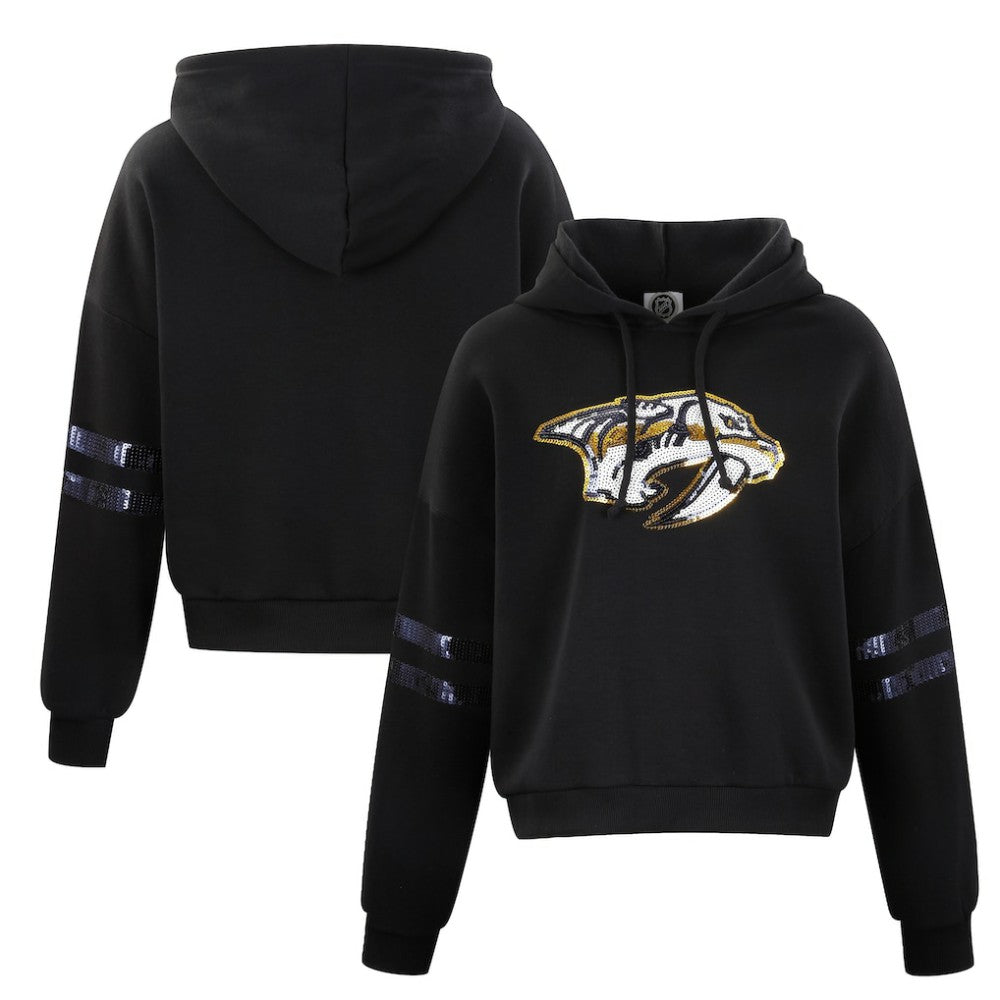 Nashville Predators Cuce Women's Sequin Cropped Pullover Hoodie - Black - NHL