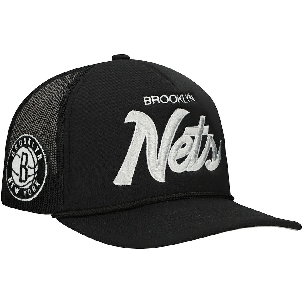 Brooklyn Nets Script Trucker Adjustable Hat Black - NBA