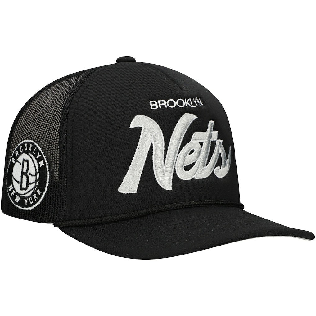 Brooklyn Nets Script Trucker Adjustable Hat Black - NBA