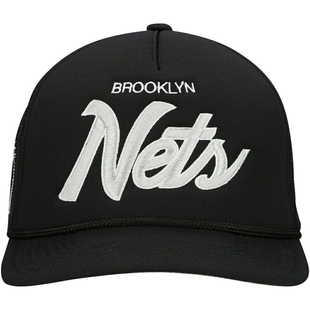 Brooklyn Nets Script Trucker Adjustable Hat Black - NBA