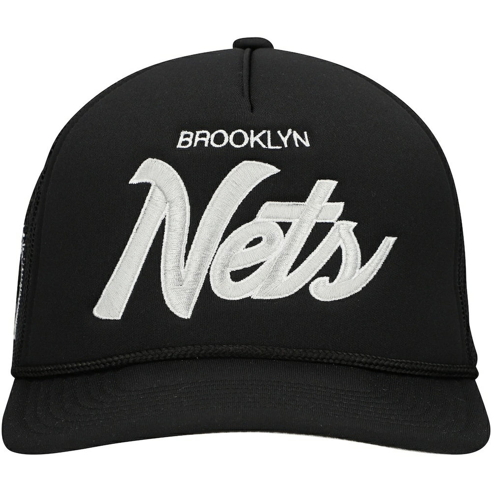Brooklyn Nets Script Trucker Adjustable Hat Black - NBA
