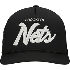 Brooklyn Nets Script Trucker Adjustable Hat Black - NBA
