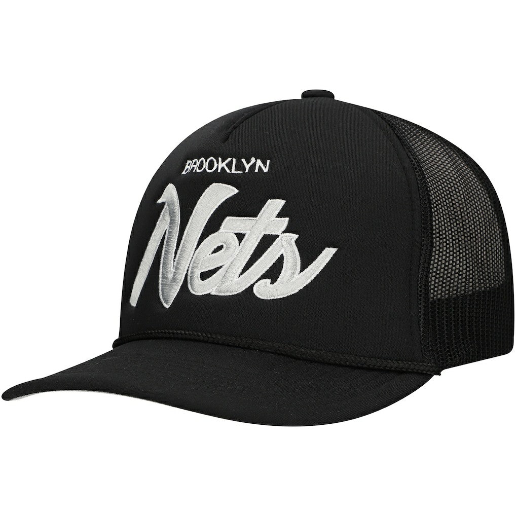 Brooklyn Nets Script Trucker Adjustable Hat Black - NBA