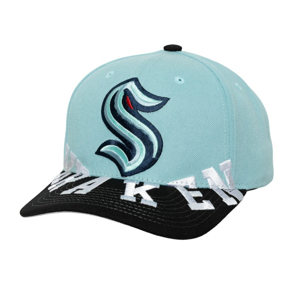 Seattle Kraken Mitchell & Ness Underarch Two-Tone Pro Crown Snapback Hat - Light Blue/Black - NHL