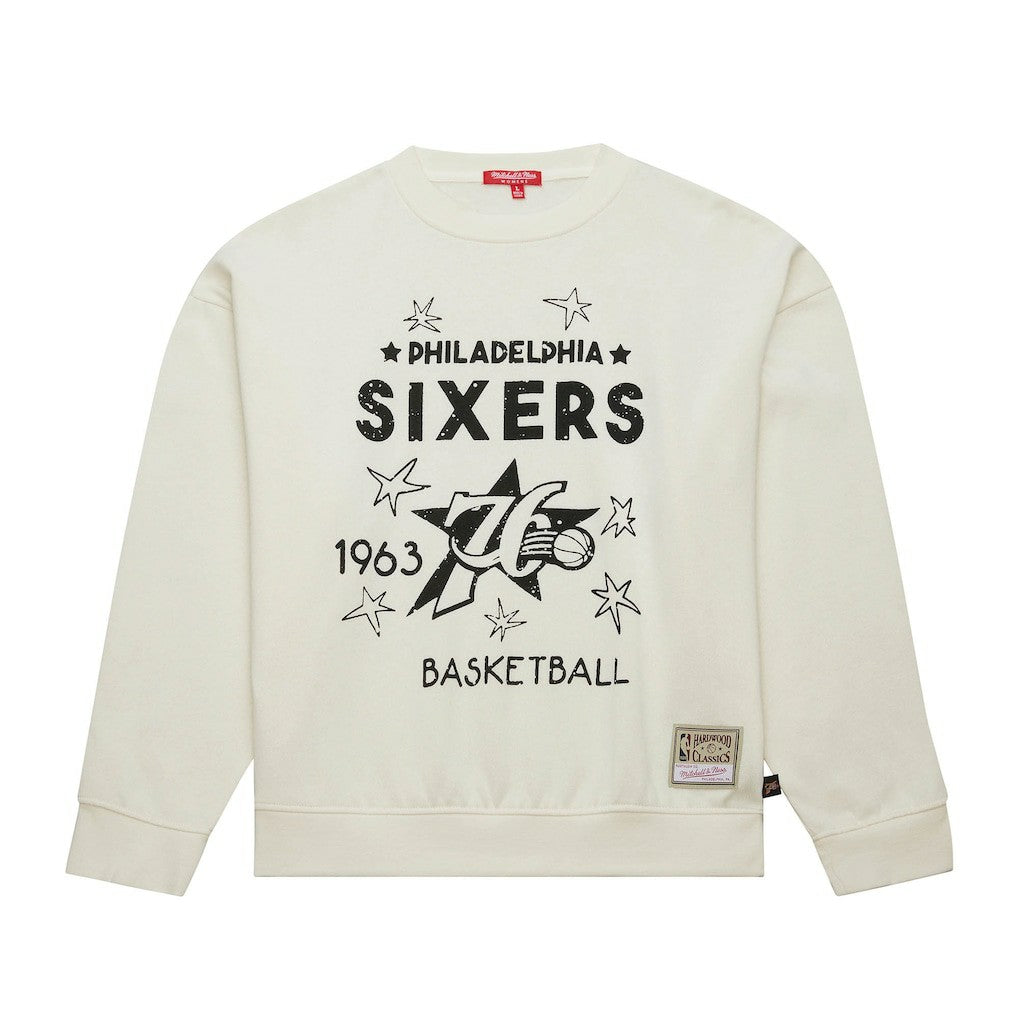 Philadelphia 76ers Women's Hardwood Classics Pullover Sweatshirt Cream - NBA