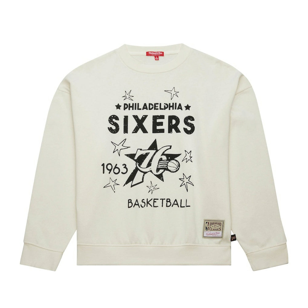 Philadelphia 76ers Women's Hardwood Classics Pullover Sweatshirt Cream - NBA