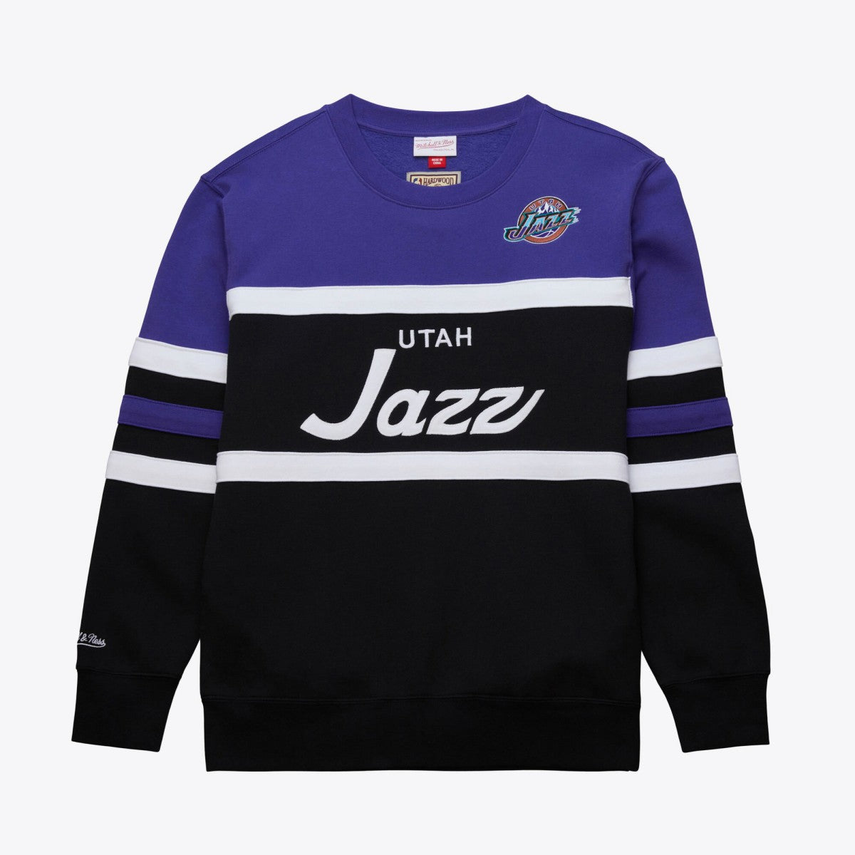 Utah Jazz Hardwood Classics Vintage Logo Head Coach Pullover Sweatshirt Black/Purple - NBA