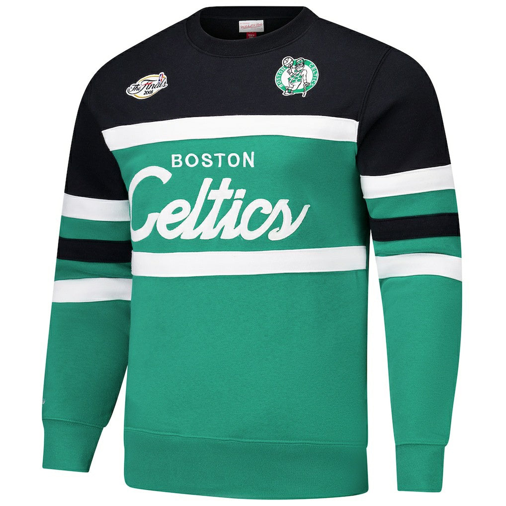 Boston Celtics Hardwood Classics Vintage Logo Head Coach Pullover Sweatshirt Kelly Green/Black - NBA