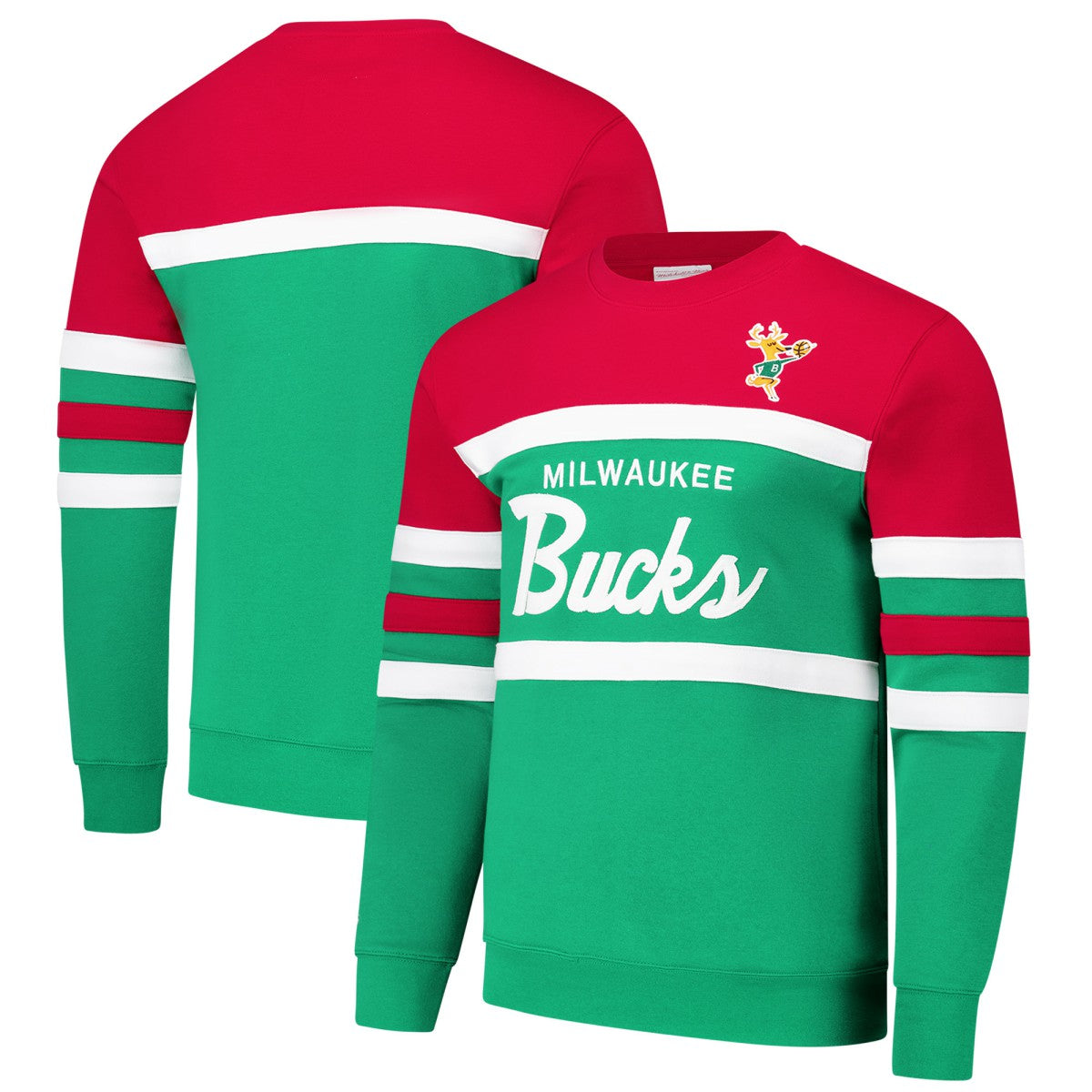 Milwaukee Bucks Hardwood Classics Vintage Logo Head Coach Pullover Sweatshirt Green/Red - NBA
