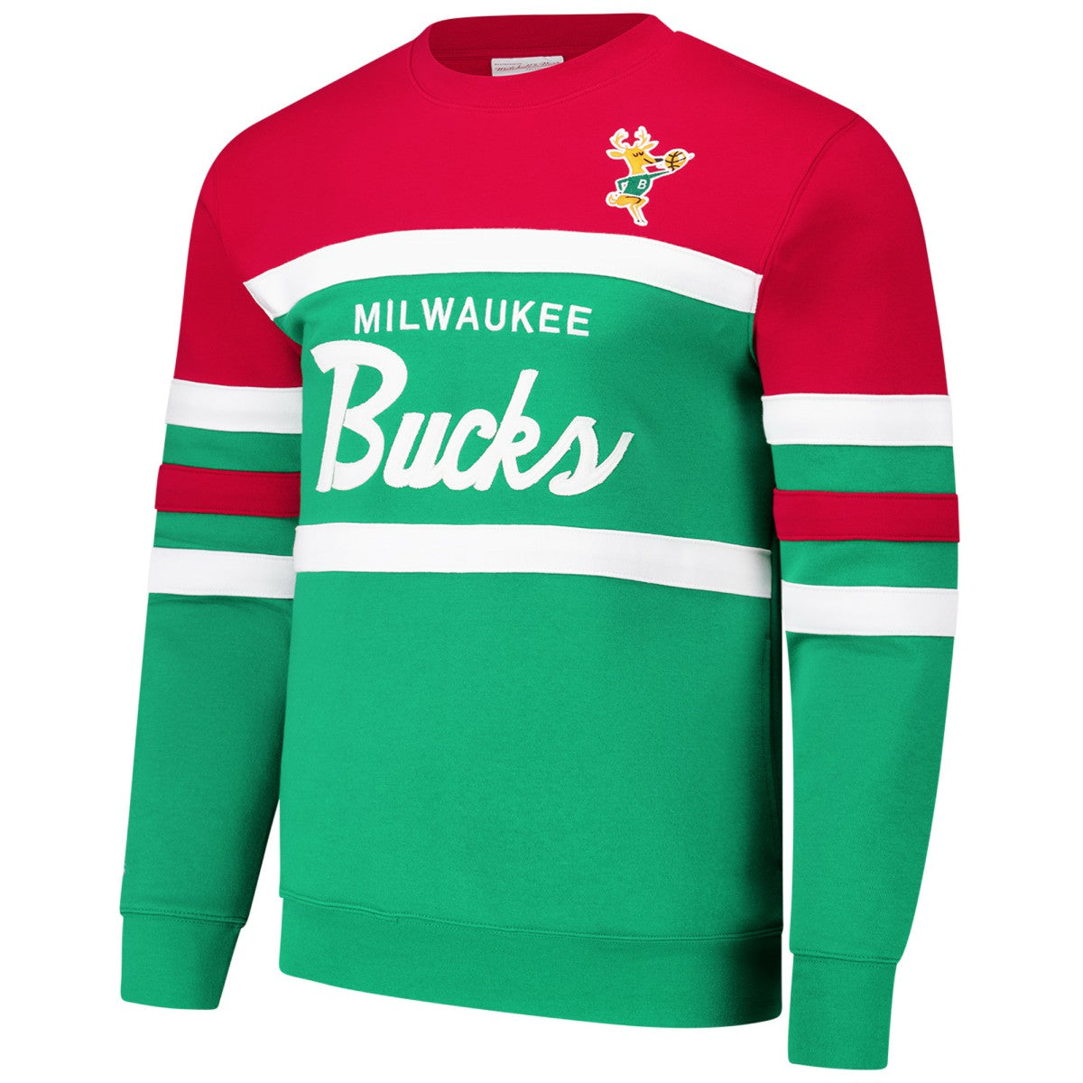 Milwaukee Bucks Hardwood Classics Vintage Logo Head Coach Pullover Sweatshirt Green/Red - NBA