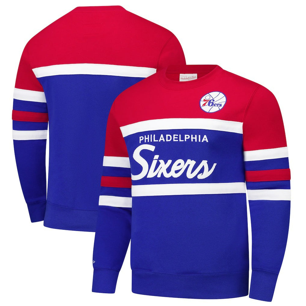 Philadelphia 76ers Hardwood Classics Vintage Logo Head Coach Pullover Sweatshirt Royal/Red - NBA