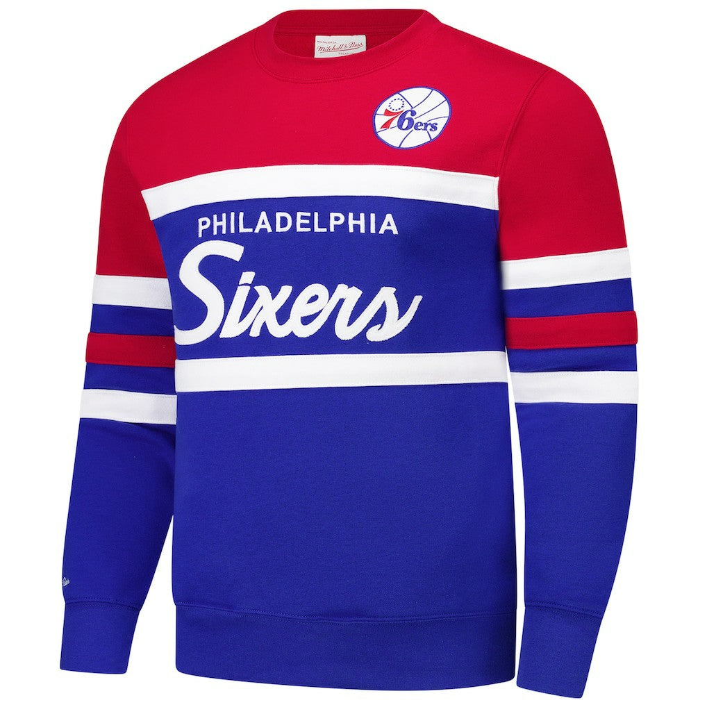 Philadelphia 76ers Hardwood Classics Vintage Logo Head Coach Pullover Sweatshirt Royal/Red - NBA