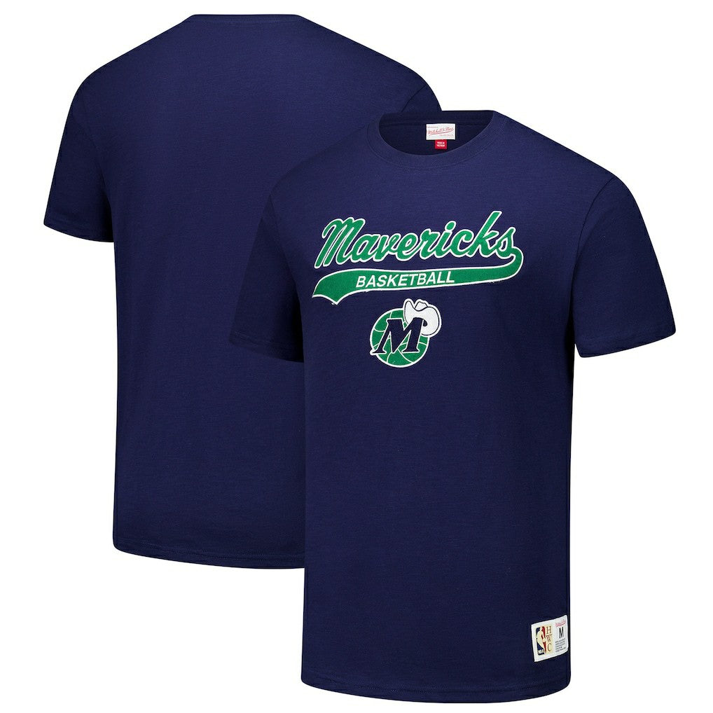 Dallas Mavericks Hardwood Classics Felt Applique Slub T-Shirt Navy - NBA