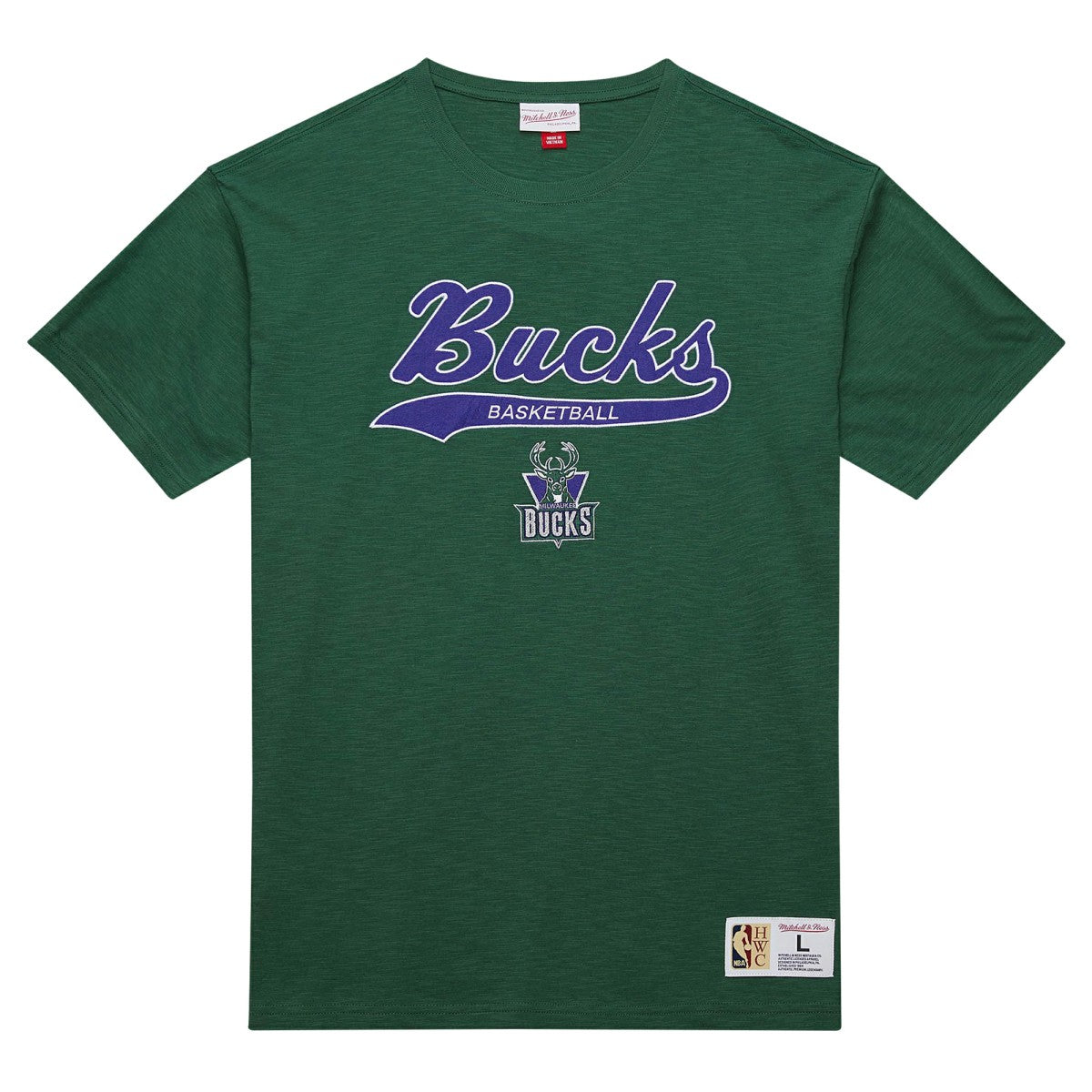 Milwaukee Bucks Hardwood Classics Felt Applique Slub T-Shirt Green - NBA