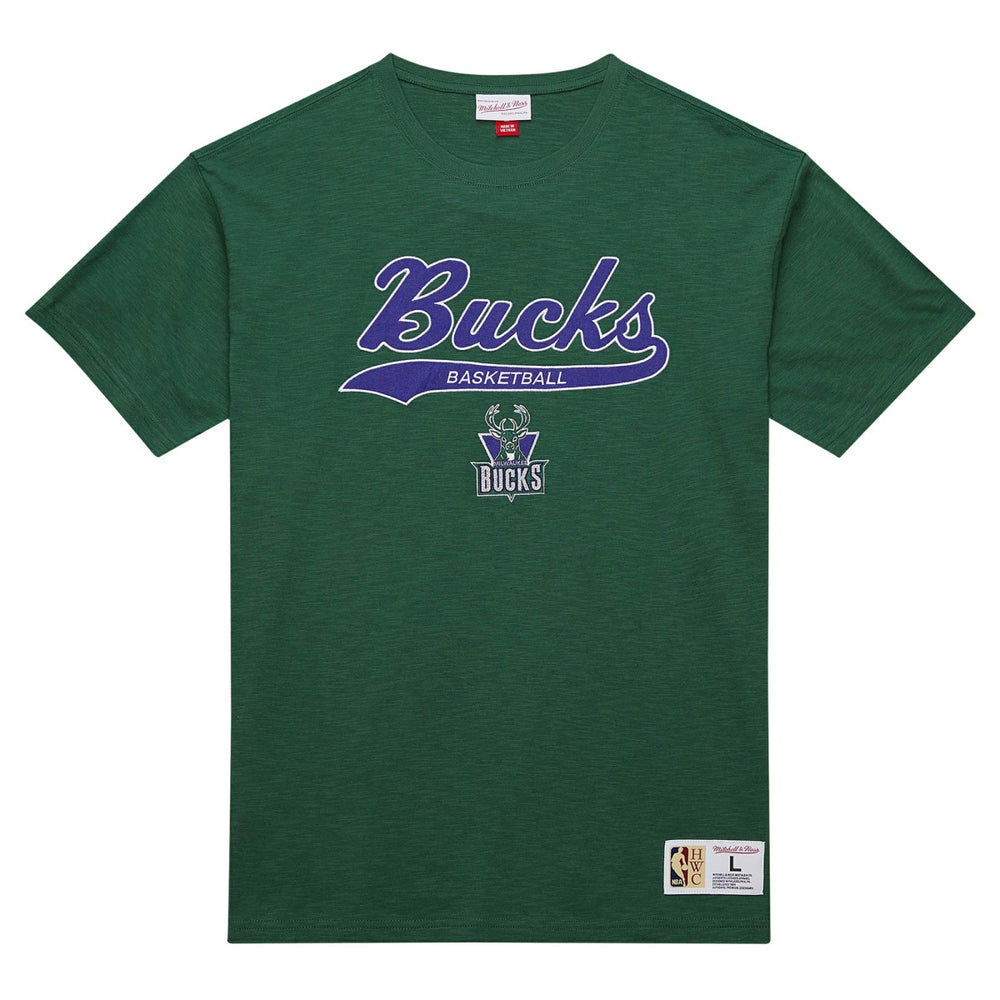 Milwaukee Bucks Hardwood Classics Felt Applique Slub T-Shirt Green - NBA