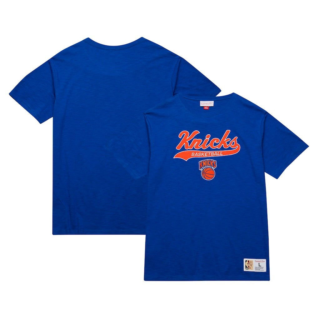New York Knicks Hardwood Classics Felt Applique Slub T-Shirt Blue - NBA