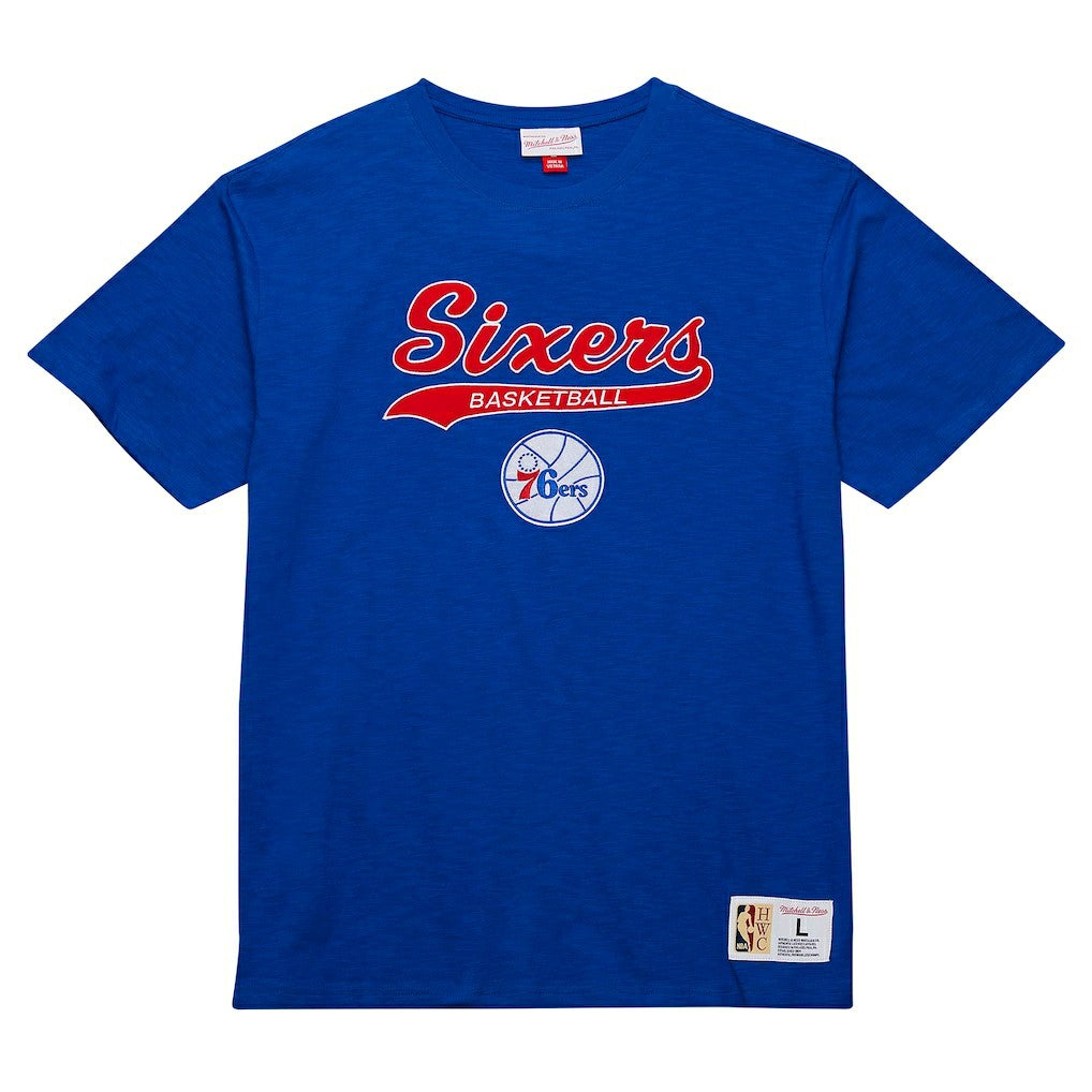 Philadelphia 76ers Hardwood Classics Felt Applique Slub T-Shirt Royal - NBA