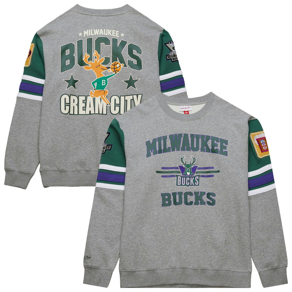 Milwaukee Bucks Hardwood Classics All Over 4.0 Pullover Sweatshirt Heather Gray - NBA