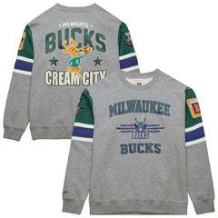 Milwaukee Bucks Hardwood Classics All Over 4.0 Pullover Sweatshirt Heather Gray - NBA