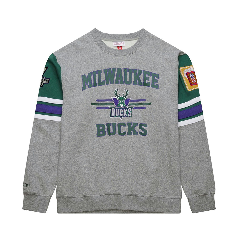 Milwaukee Bucks Hardwood Classics All Over 4.0 Pullover Sweatshirt Heather Gray - NBA