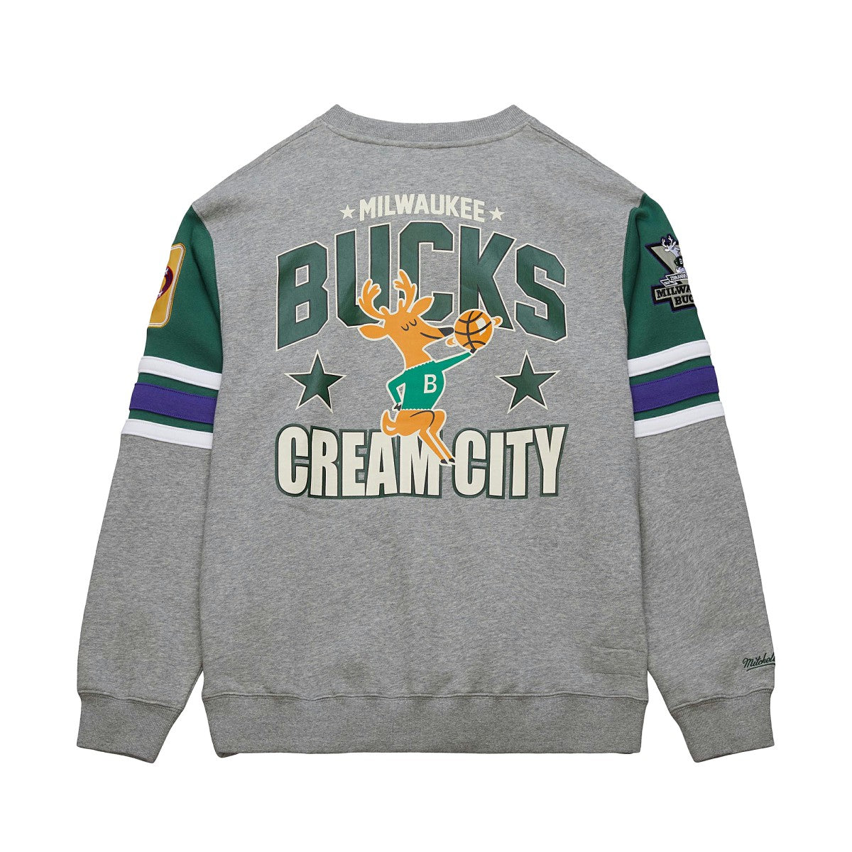 Milwaukee Bucks Hardwood Classics All Over 4.0 Pullover Sweatshirt Heather Gray - NBA