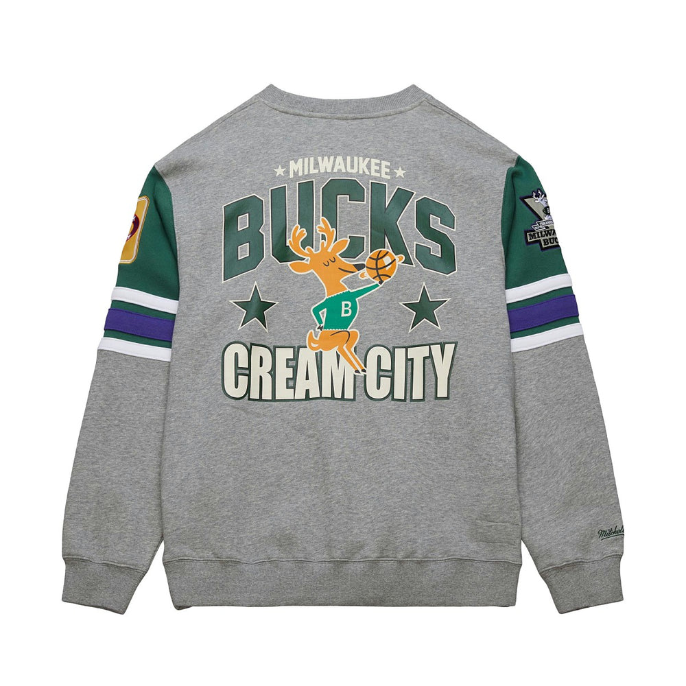 Milwaukee Bucks Hardwood Classics All Over 4.0 Pullover Sweatshirt Heather Gray - NBA