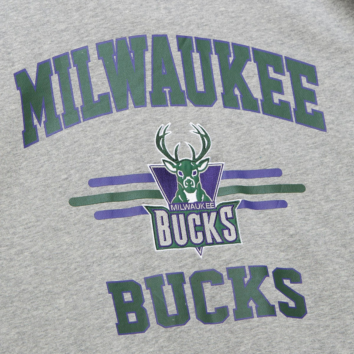 Milwaukee Bucks Hardwood Classics All Over 4.0 Pullover Sweatshirt Heather Gray - NBA