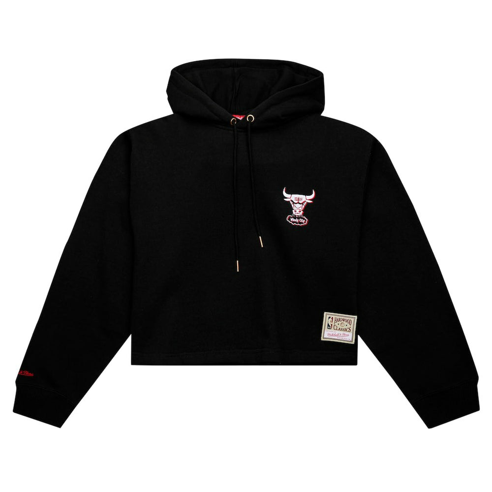 Chicago Bulls Women's Hardwood Classics Cropped Pullover Hoodie Black - NBA