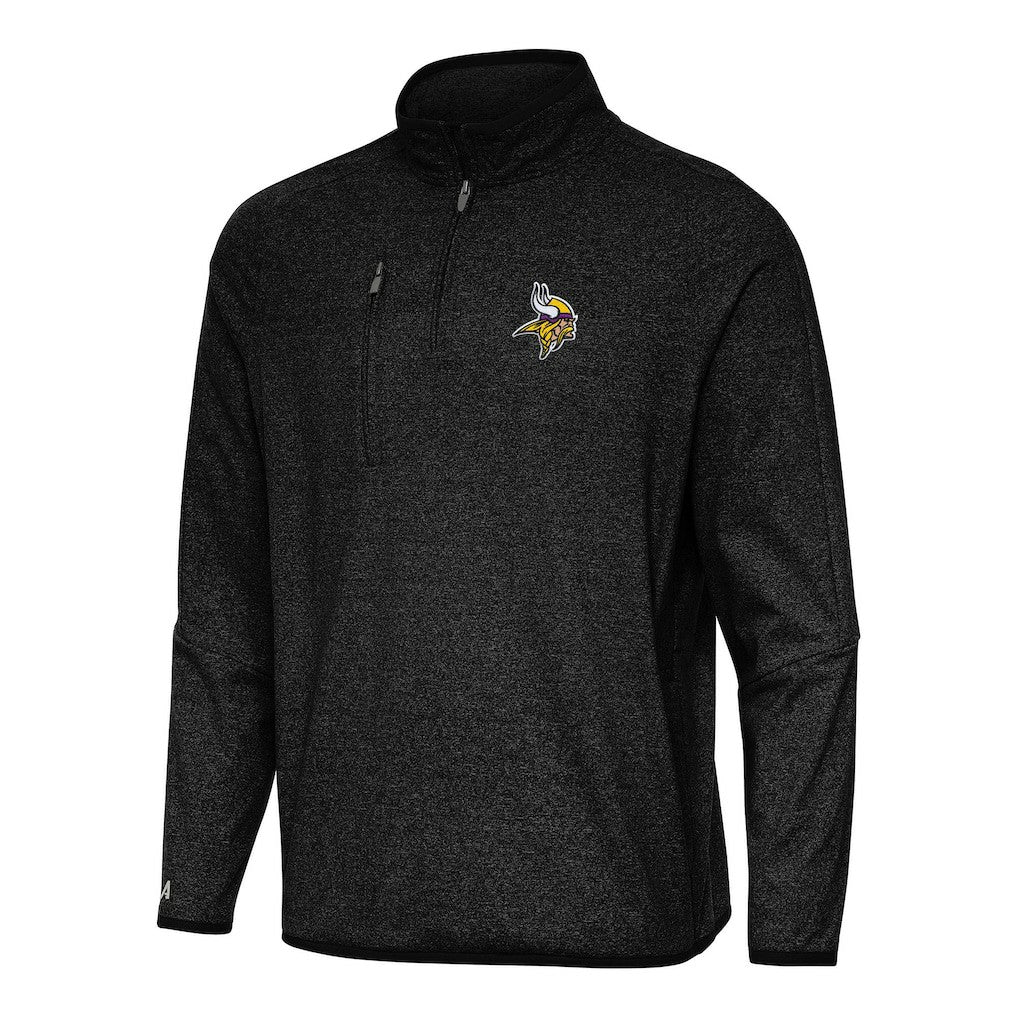 Minnesota Vikings Antigua Certain Tri-Blend Quarter-Zip Top Heather Black | NFL
