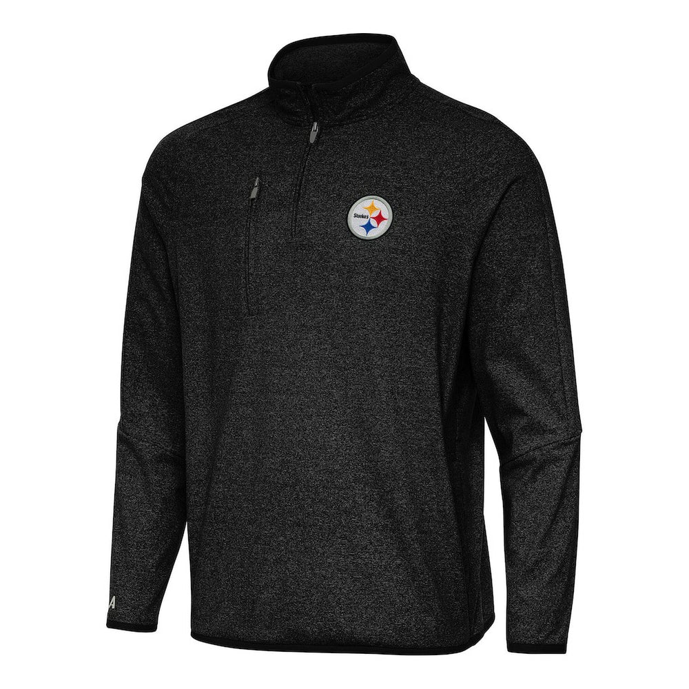 Pittsburgh Steelers Antigua Certain Tri-Blend Quarter-Zip Top Heather Black | NFL