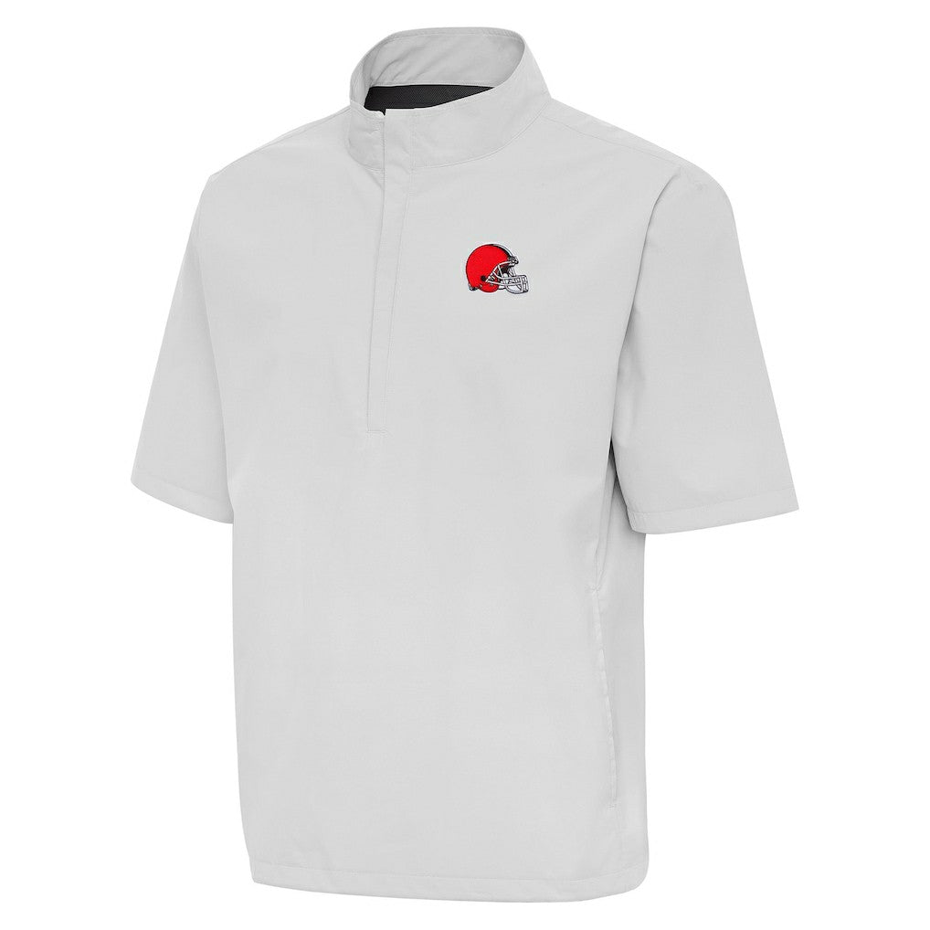 Cleveland Browns Antigua Brisk Short Sleeve Quarter-Zip Windshirt Heather Gray | NFL