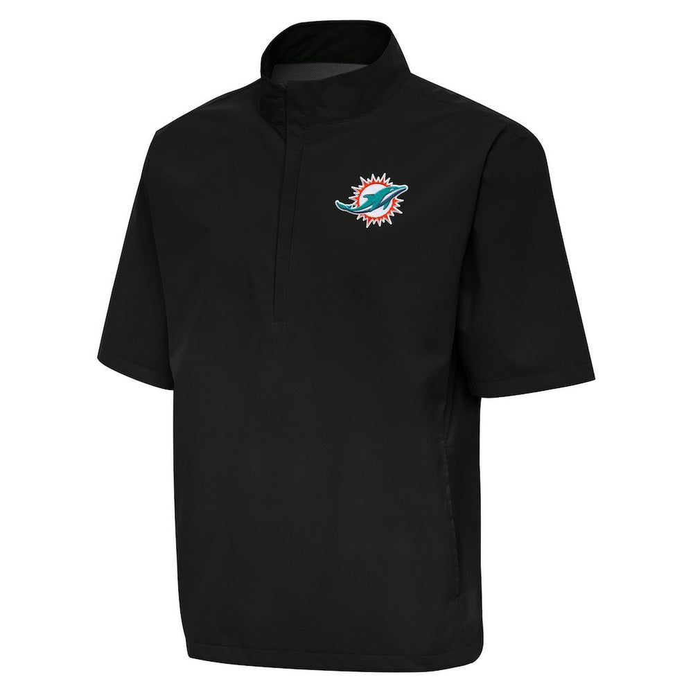 Miami Dolphins Antigua Brisk Short Sleeve Quarter-Zip Windshirt Black | NFL