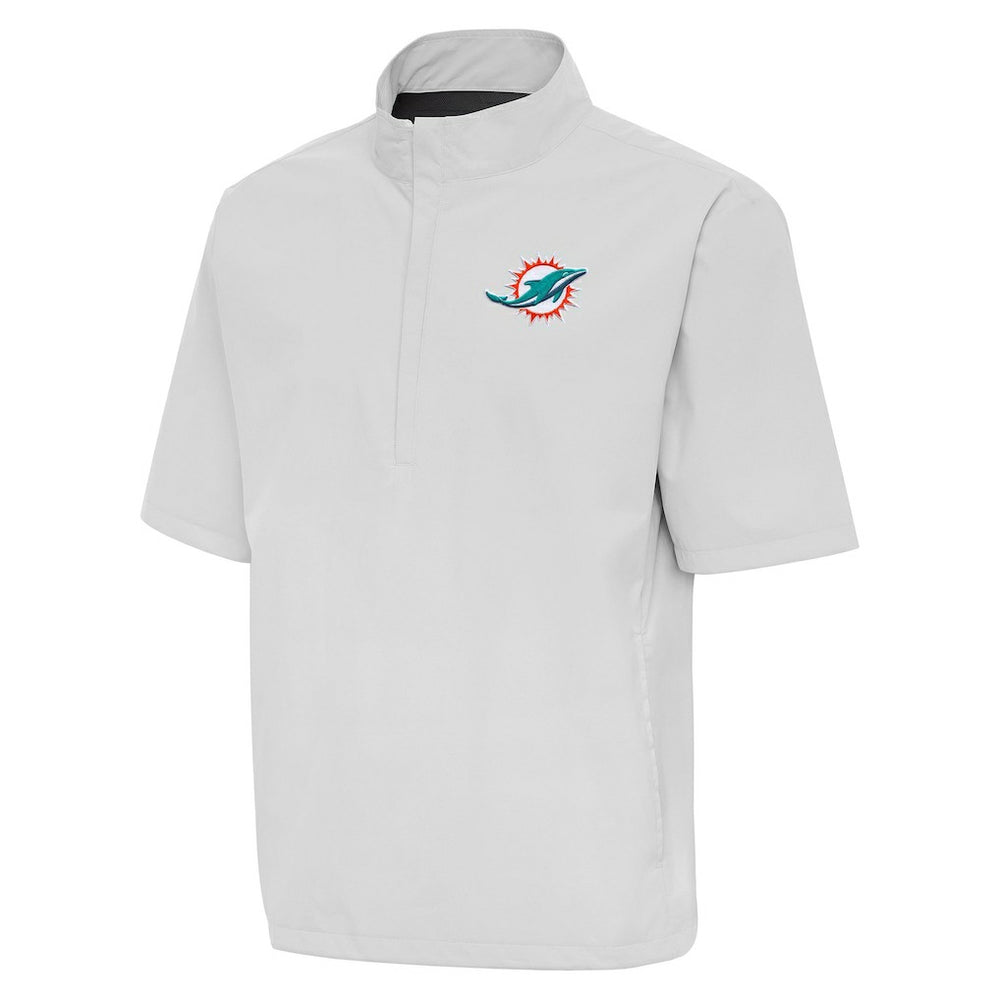 Miami Dolphins Antigua Brisk Short Sleeve Quarter-Zip Windshirt Heather Gray | NFL