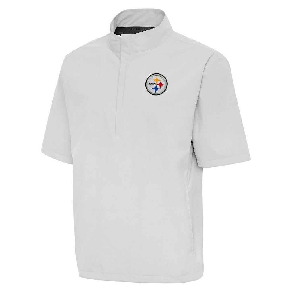Pittsburgh Steelers Antigua Brisk Short Sleeve Quarter-Zip Windshirt Heather Gray | NFL