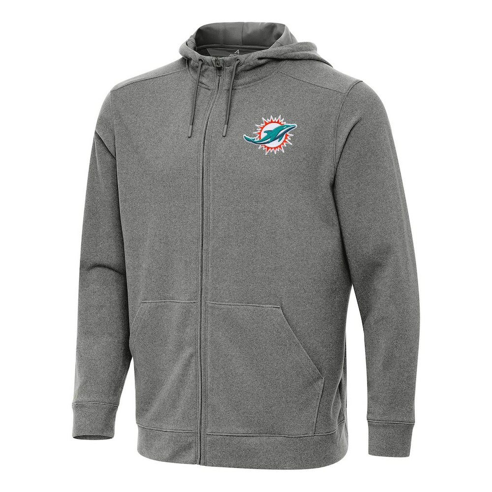 Miami Dolphins Antigua Effortless Full-Zip Hoodie Heather Black | NFL