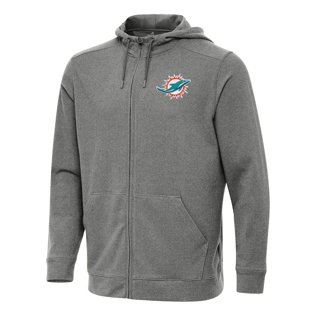 Miami Dolphins Antigua Effortless Full-Zip Hoodie Heather Black | NFL