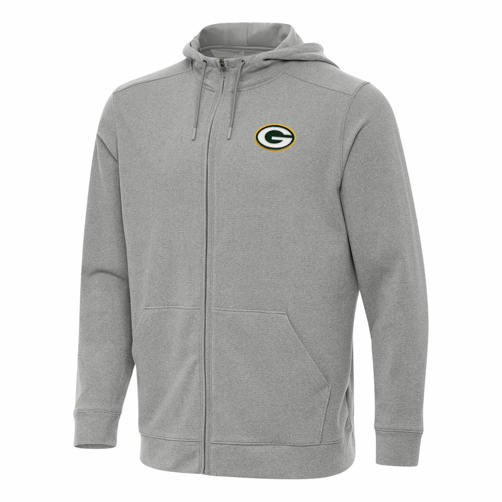 Green Bay Packers Antigua Effortless Full-Zip Hoodie Heather Gray | NFL