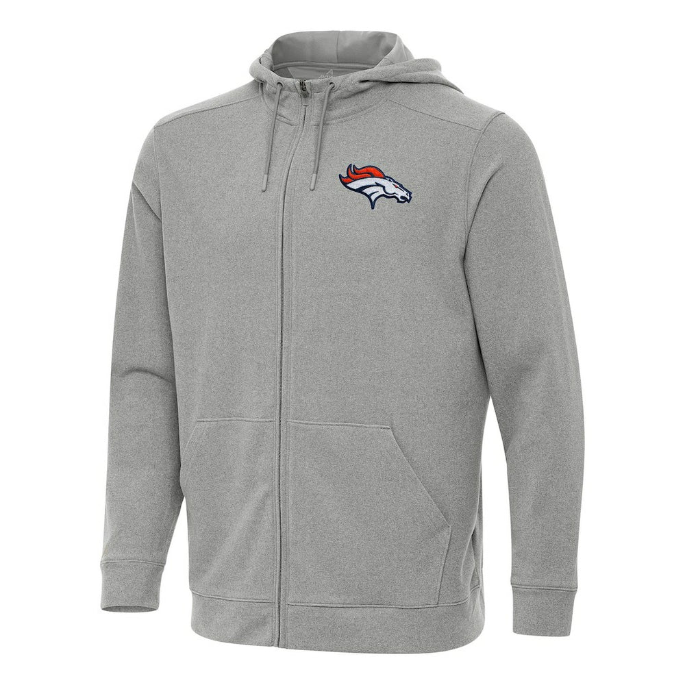 Denver Broncos Antigua Effortless Full-Zip Hoodie Heather Gray | NFL